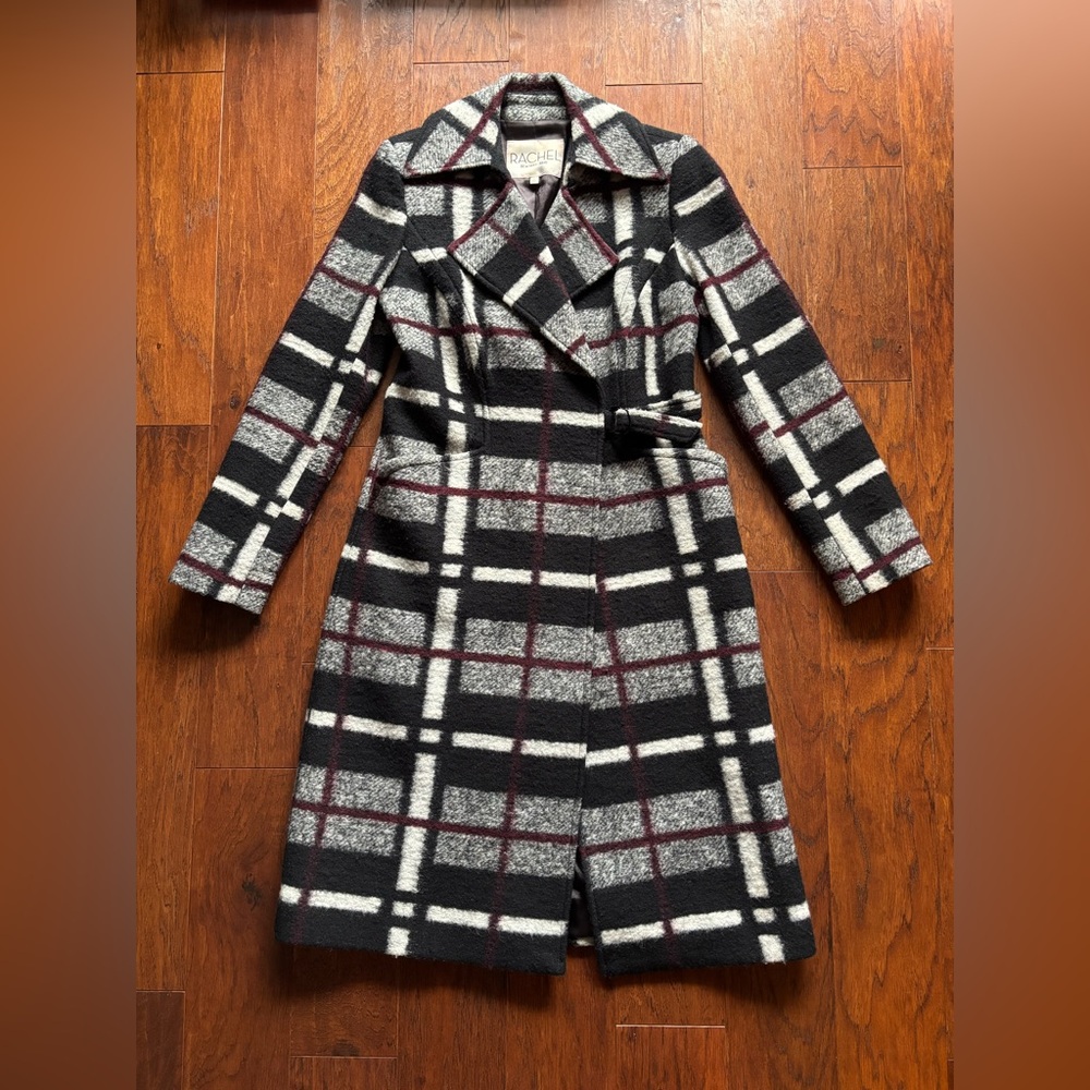 RACHEL Rachel Roy Black and White Plaid Pea Coat - Picture 4 of 15